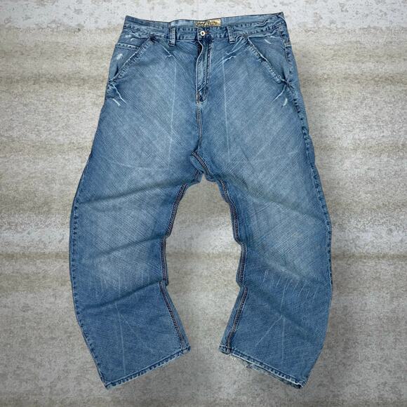 Vintage Y2K MFG Girbaud Skater Jeans 44x34 Baggy Wide Leg Light Wash Denim - Picture 2 of 6